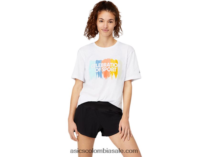 mujer Asics top gráfico de manga corta blanco brillante 20X82N1756