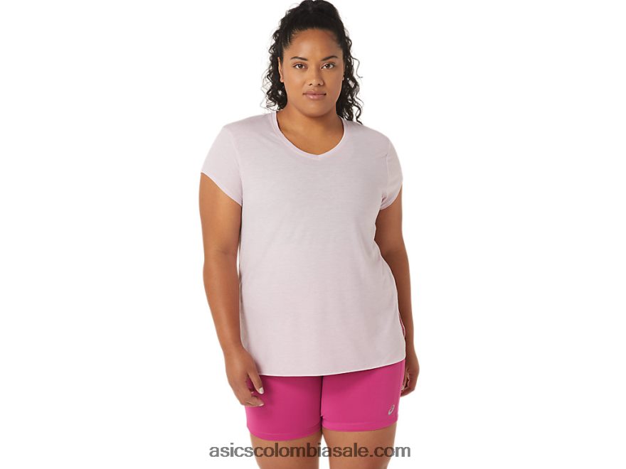 mujer Asics top jaspeado con cuello en v apenas rosa brezo 20X82N2746