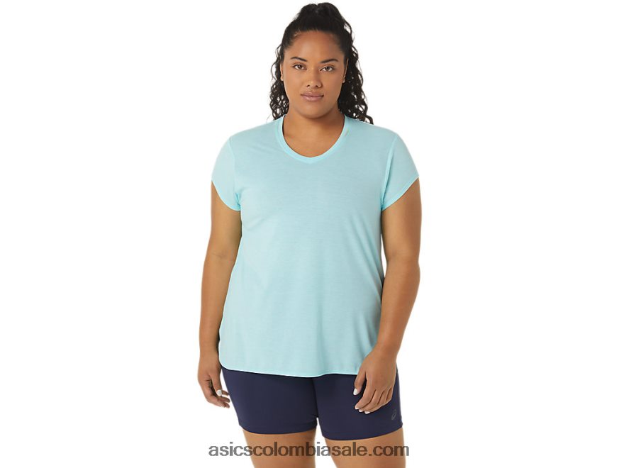 mujer Asics top jaspeado con cuello en v brezo azul claro 20X82N3403