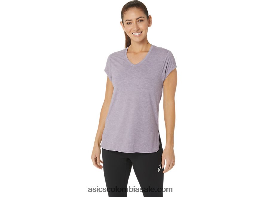 mujer Asics top jaspeado con cuello en v brezo de cuarzo violeta 20X82N2150