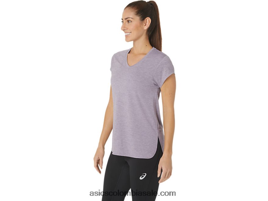 mujer Asics top jaspeado con cuello en v brezo de cuarzo violeta 20X82N2150