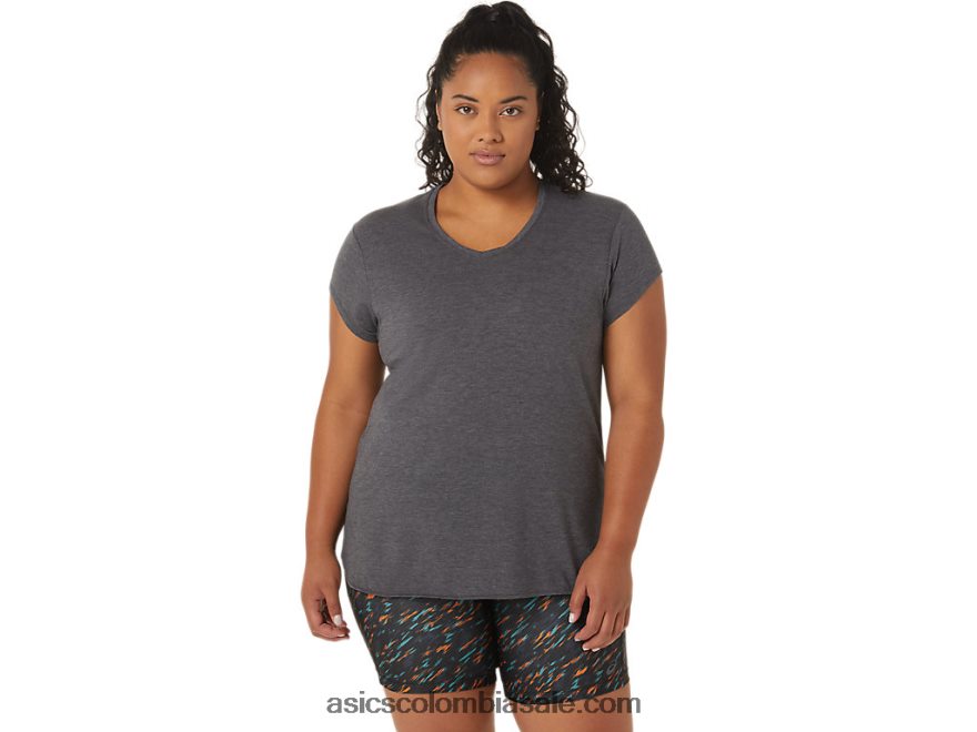 mujer Asics top jaspeado con cuello en v brezo gris oscuro 20X82N4092