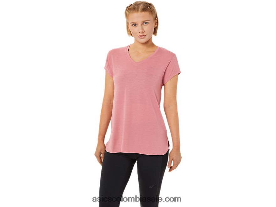 mujer Asics top jaspeado con cuello en v brezo rosa ahumado 20X82N3838