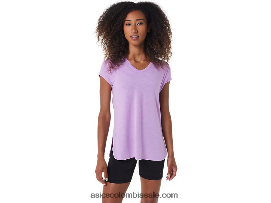 mujer Asics top jaspeado con cuello en v lavanda brillo brezo 20X82N3046