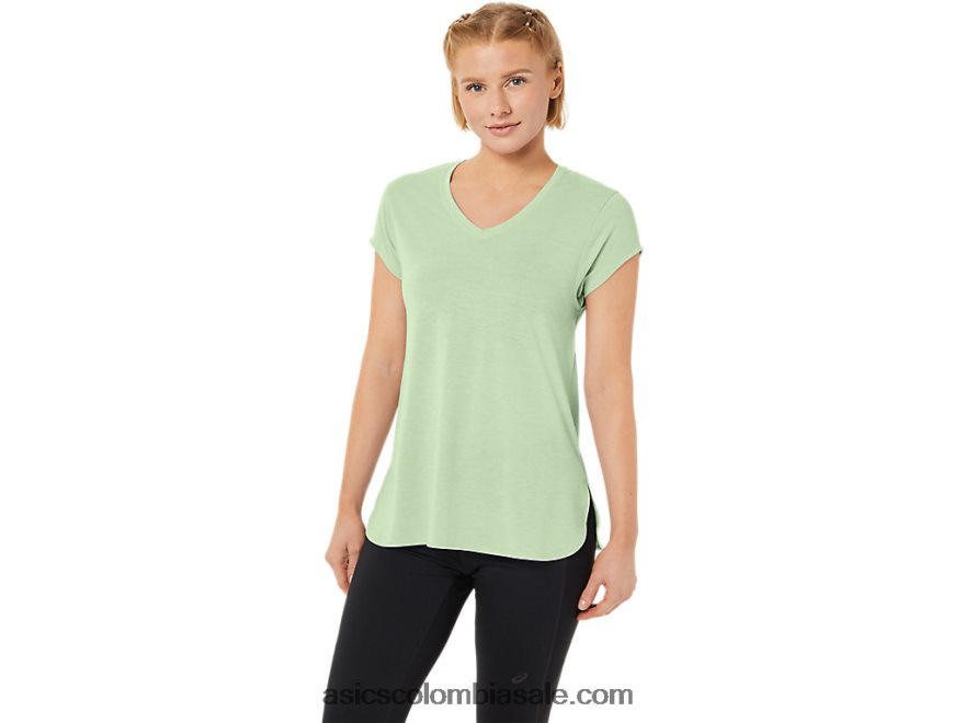 mujer Asics top jaspeado con cuello en v susurro brezo verde 20X82N2292