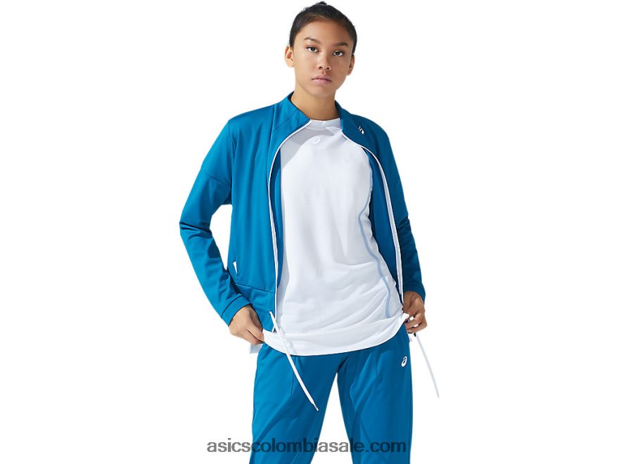 mujer Asics chaqueta de tenis verde azulado profundo/blanco brillante 20X82N3781