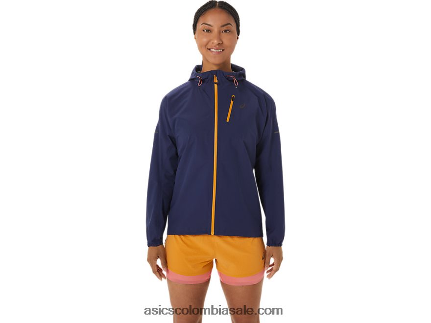mujer Asics chaqueta impermeable fujitrail azul índigo/tormenta de arena 20X82N2535