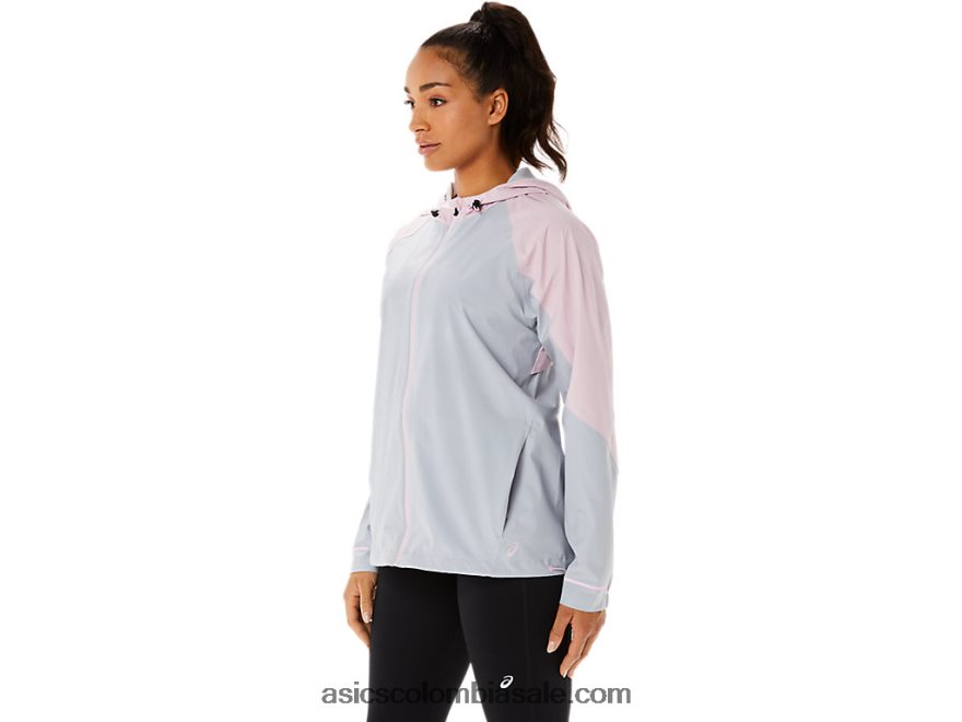 mujer Asics chaqueta impermeable gris piedmont/rosa claro 20X82N3333