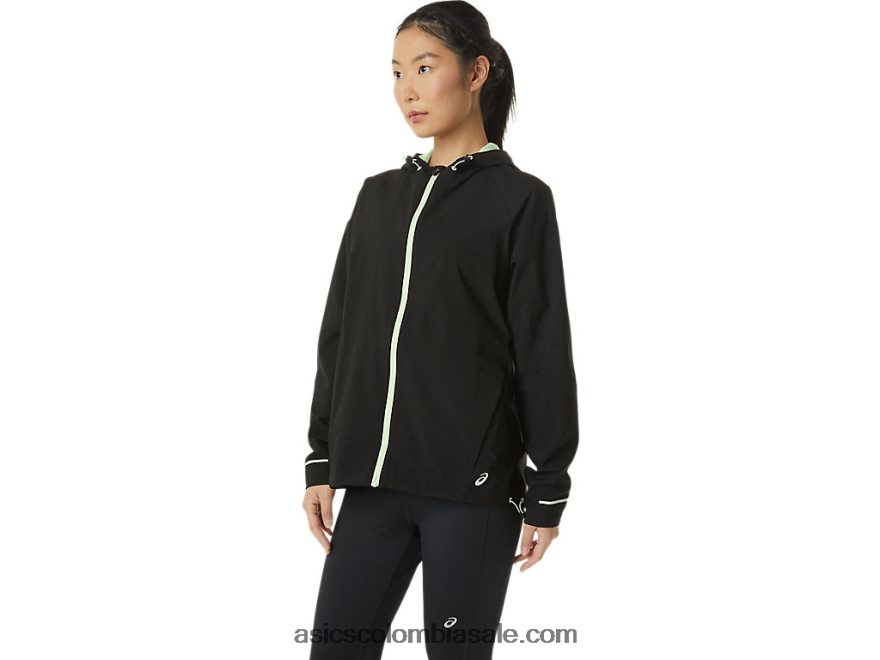 mujer Asics chaqueta impermeable rendimiento negro/verde susurro 20X82N2168