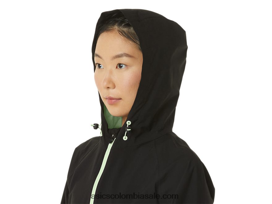 mujer Asics chaqueta impermeable rendimiento negro/verde susurro 20X82N2168
