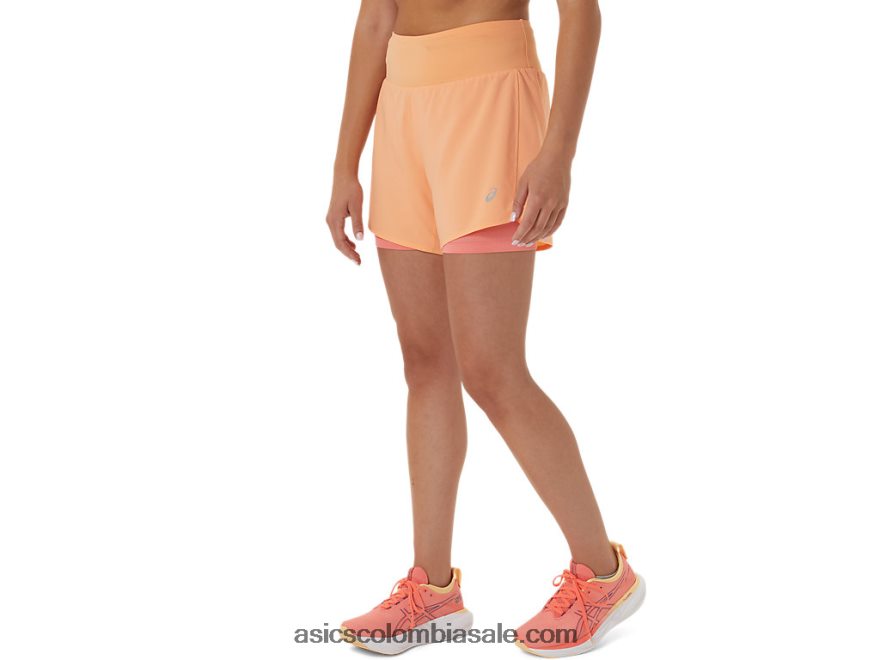 mujer Asics camino 2-n-1 5.5in corto duna de verano/papaya 20X82N2564