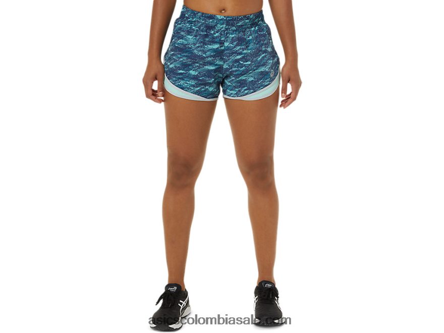 mujer Asics pr lyte 2.5in correr corto estampado verde azulado/hielo fresco/gris 20X82N3864