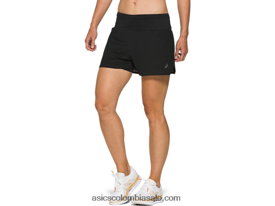 mujer Asics ventilar 2-n-1 3.5in corto rendimiento negro 20X82N4134
