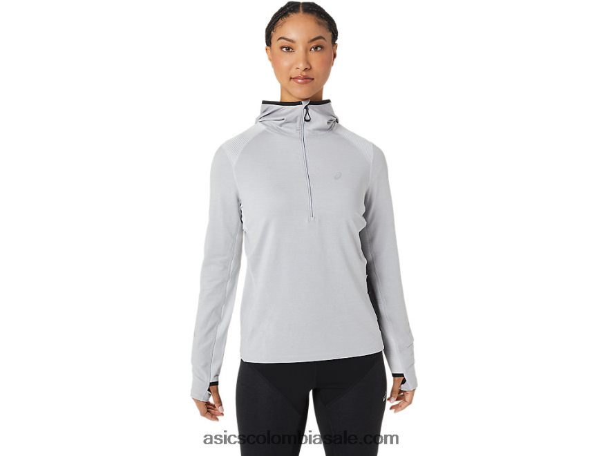 mujer Asics sudadera con capucha de manga larga de invierno gris glaciar jaspeado/negro 20X82N2764