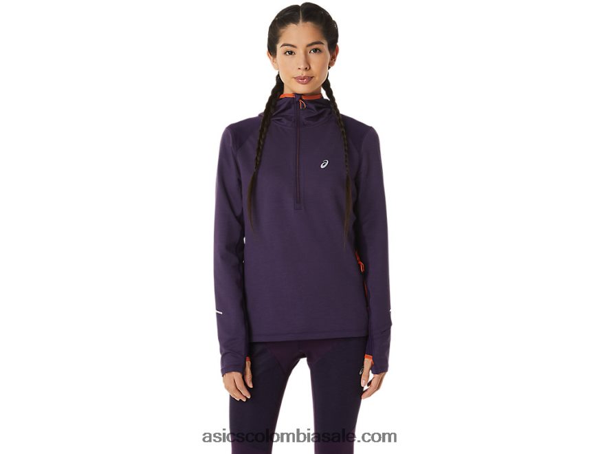 mujer Asics sudadera con capucha de manga larga de invierno sombra de noche jaspeado/naranja nova 20X82N2791