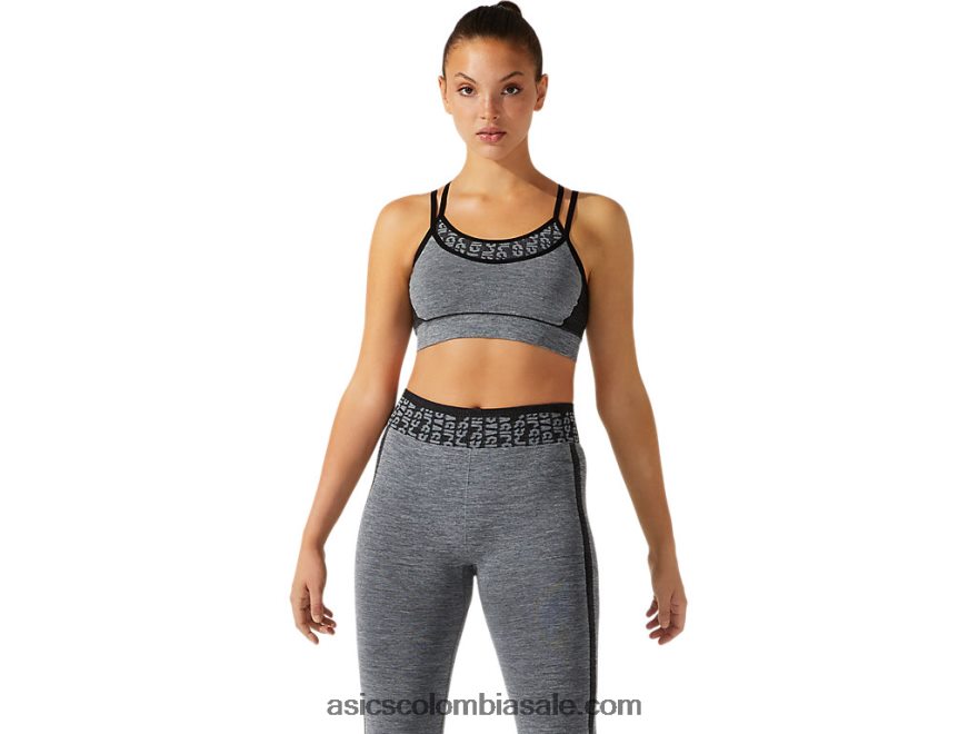 mujer Asics brasier corto sin costuras con logo rendimiento negro/gris grafito 20X82N3928