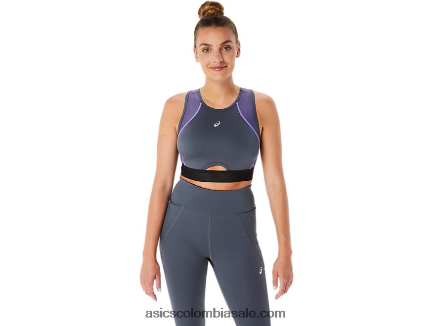 mujer Asics sujetador deportivo con panel de malla transportador gris 20X82N2289