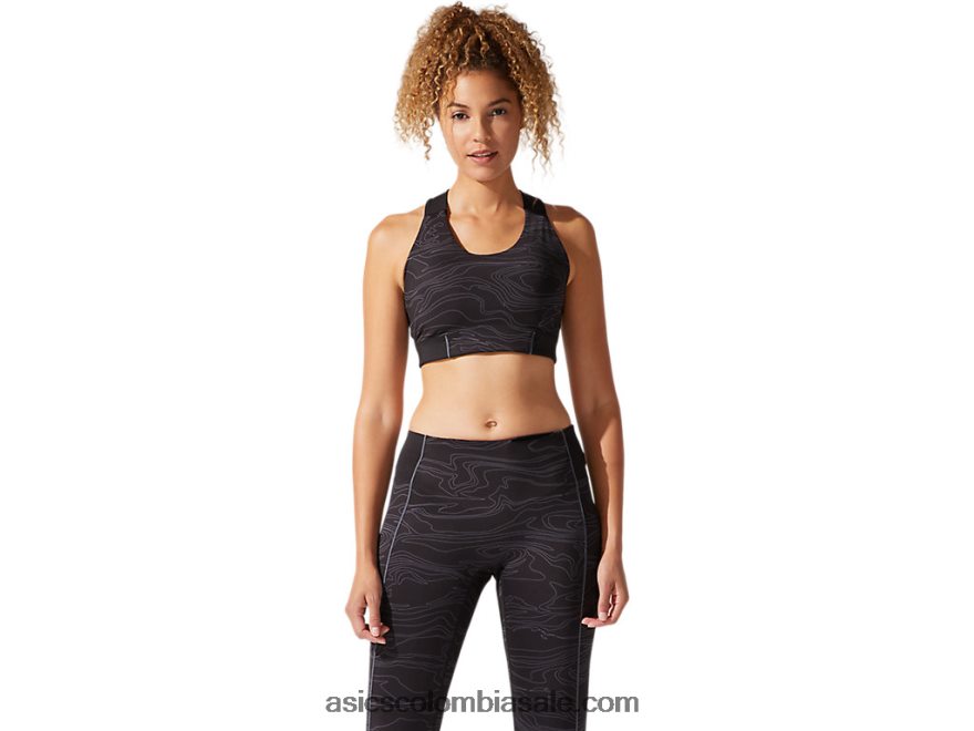 mujer Asics sujetador gráfico con ribetes negro rendimiento/gris portador 20X82N4022
