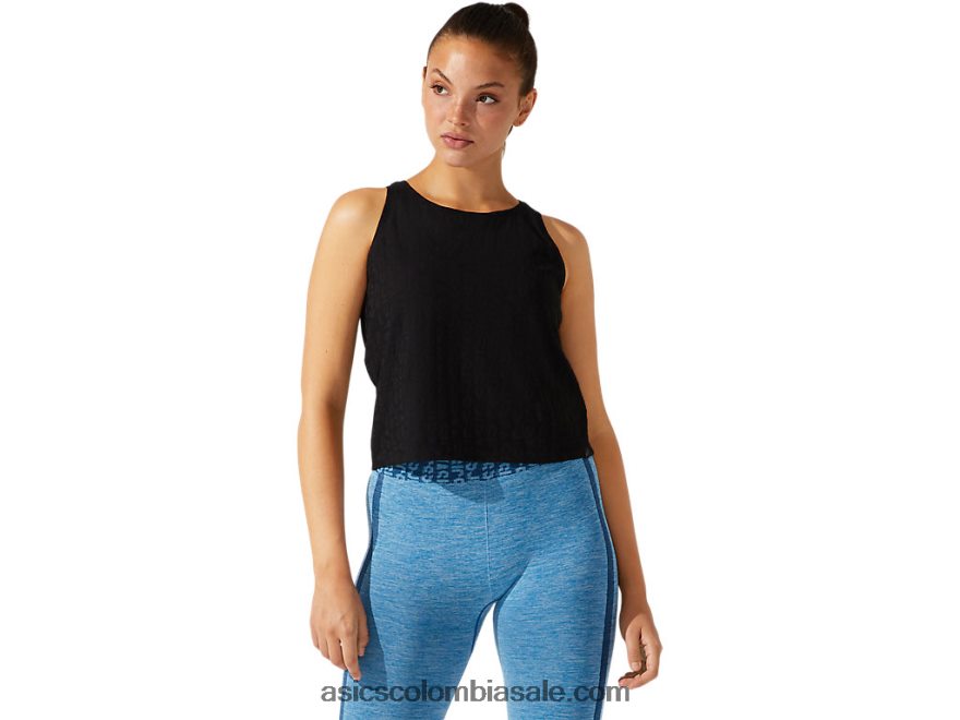 mujer Asics camiseta corta con logo en jacquard rendimiento negro 20X82N3965