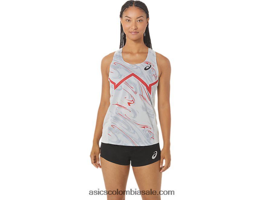 mujer Asics camiseta ligera cj-line gris glaciar/rojo eléctrico 20X82N2339