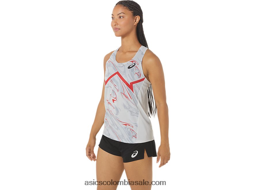 mujer Asics camiseta ligera cj-line gris glaciar/rojo eléctrico 20X82N2339