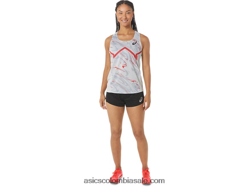mujer Asics camiseta ligera cj-line gris glaciar/rojo eléctrico 20X82N2339