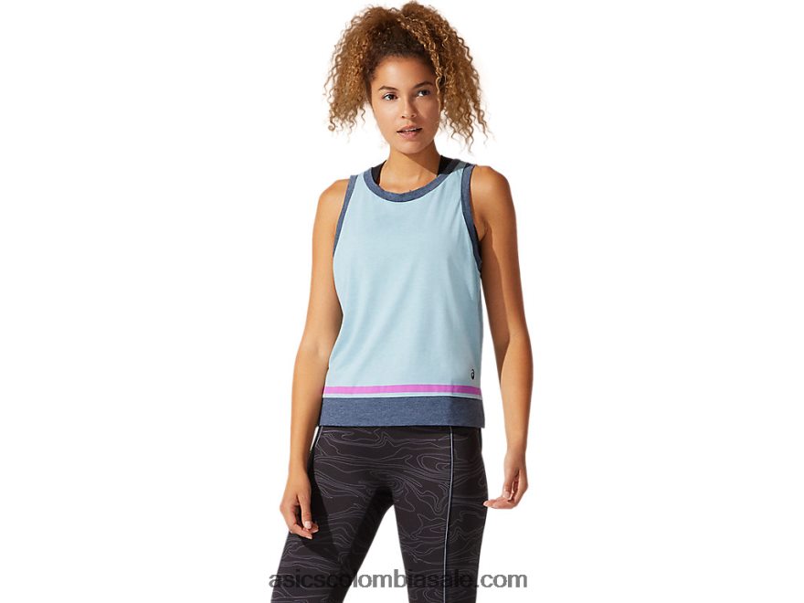 mujer Asics tanque de bloque de color humo azul 20X82N4066