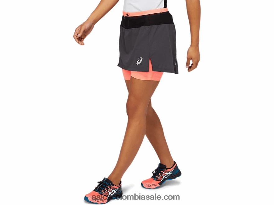 mujer Asics falda pantalón fujitrail gris grafito/coral ardiente 20X82N3845