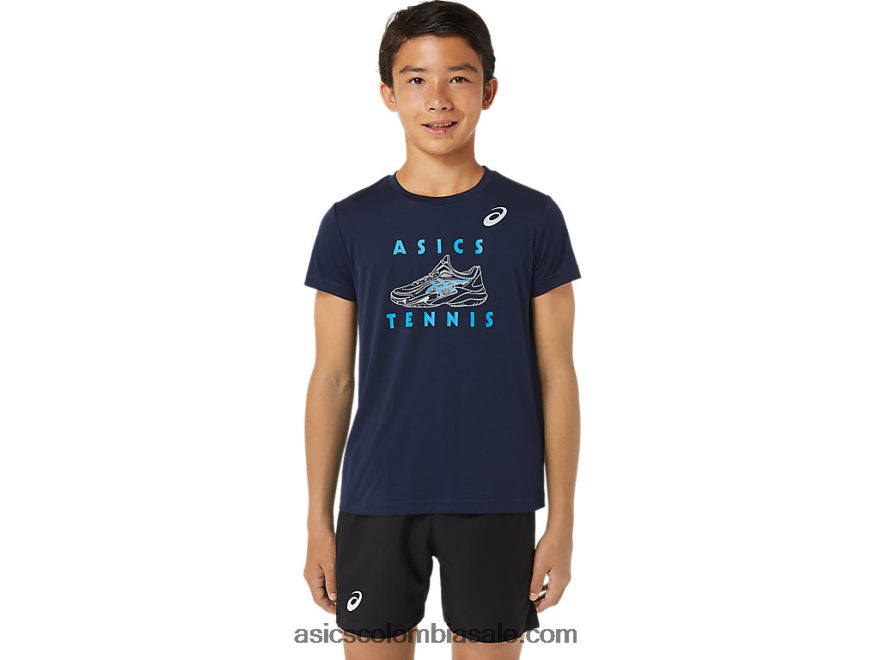 niños Asics playera de manga corta con gráfico de tenis medianoche 20X82N4231