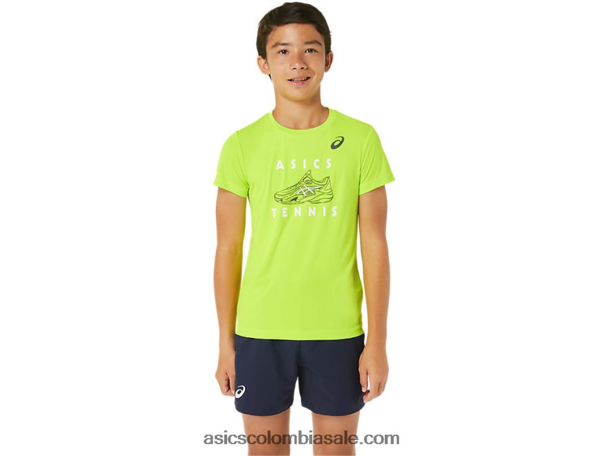 niños Asics playera de manga corta con gráfico de tenis peligro verde 20X82N4239