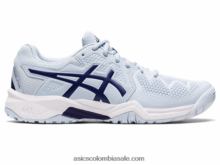 niños Asics escuela de grado 8 de resolución de gel cielo suave/azul marino 20X82N4441