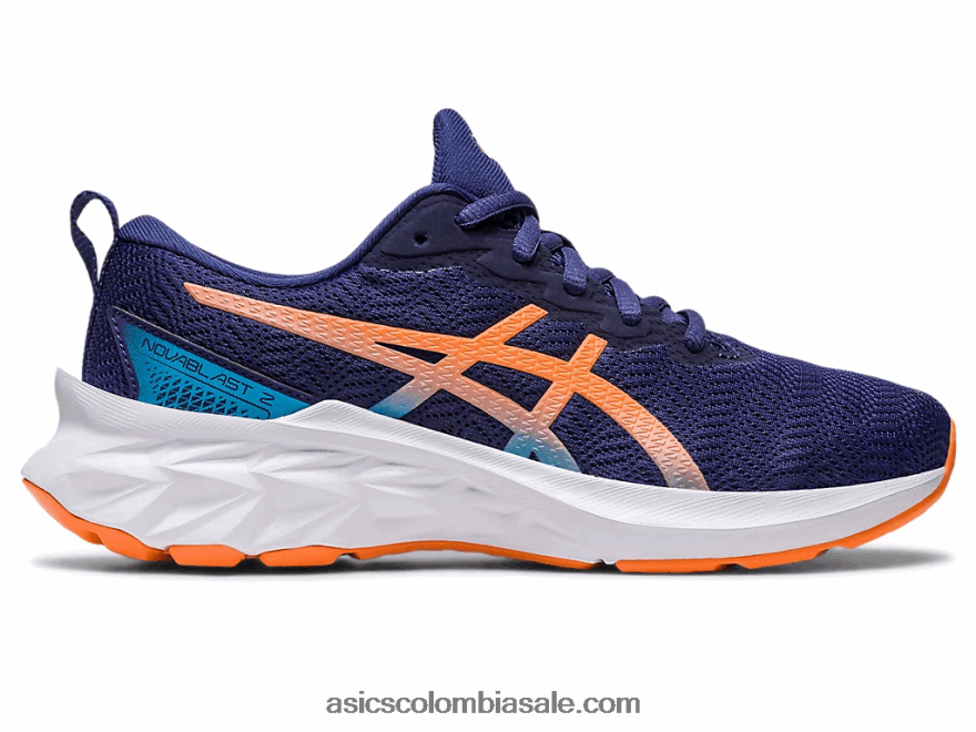 niños Asics escuela primaria novablast 2 azul índigo/melocotón sol 20X82N4277