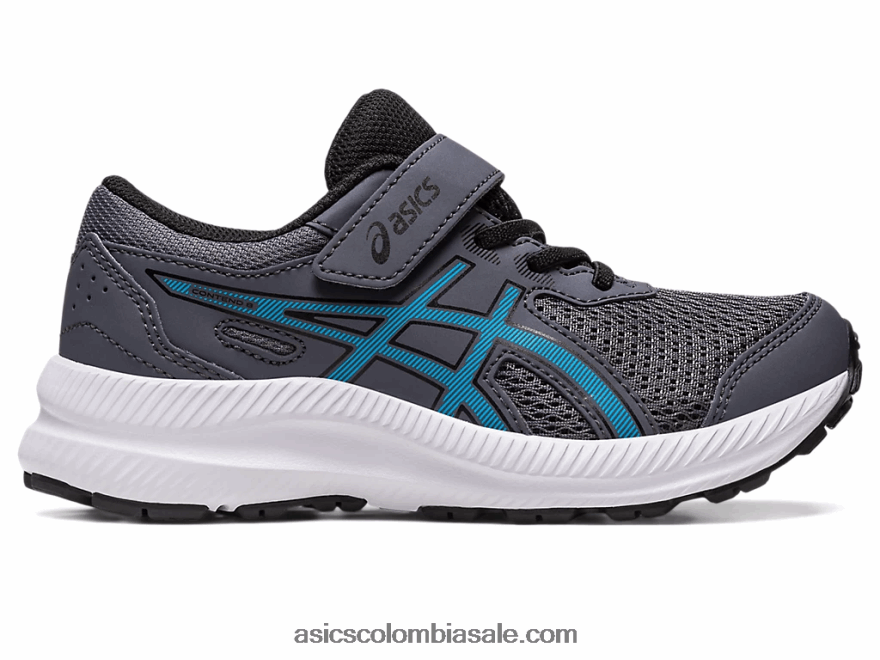 niños Asics contend 8 preescolar gris portador/azul isla 20X82N4241